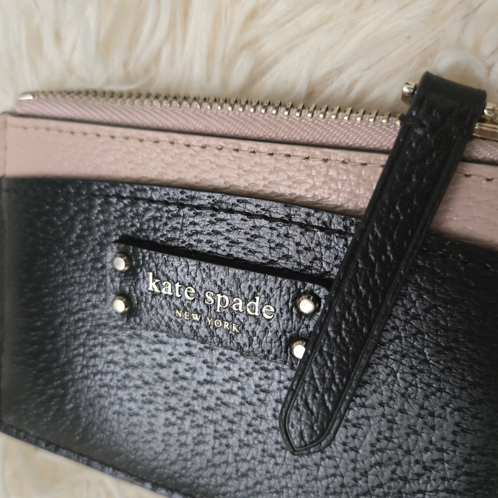 NWOT Kate Spade Black and Pink Wallet with Textured Leather